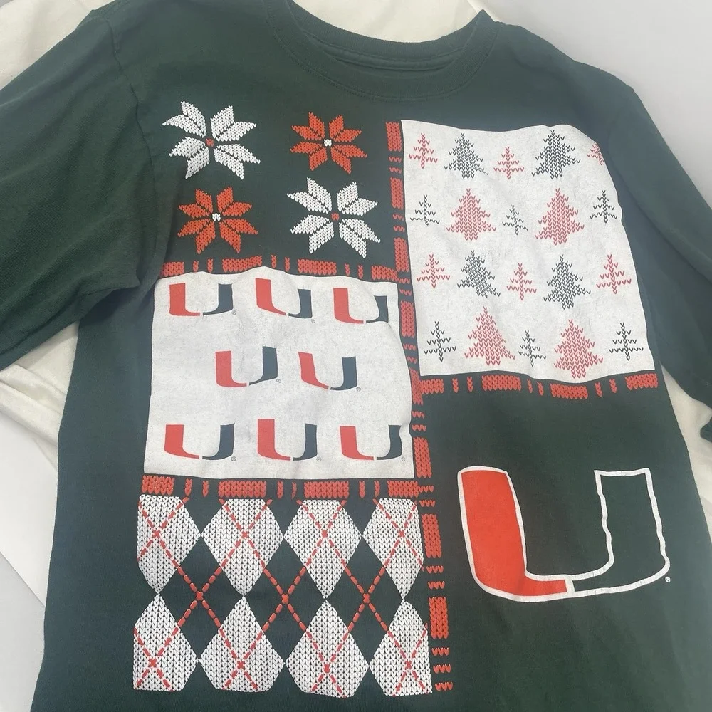 University Of Miami Hurricanes Ugly Christmas Sweater Long Sleeve T-Shirt Size S